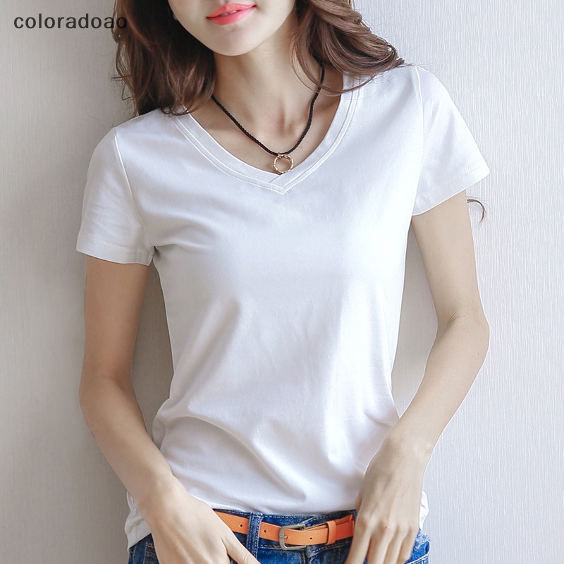 Crd เสื้อยืดลําลอง แขนสั้น สีพื้น สไตล์เกาหลี สําหรับสตรี ZXH