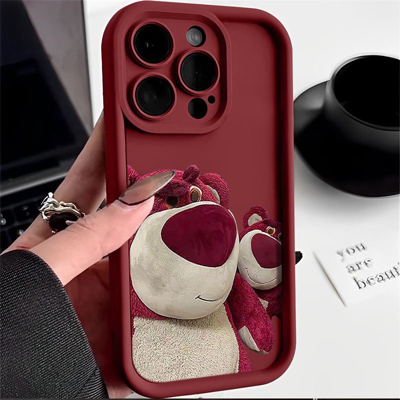 สตรอเบอร์รี่หมีเคสโทรศัพท์ iPhone X Iphone11promax บุคลิกภาพ XR/8/7/6 เปลือกความรู้สึกผิว Xsmax/SE3 น้ํา 15/16promax