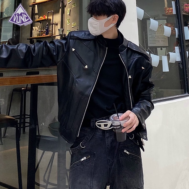 Vunc เสื้อแจ็กเก็ตหนังลําลอง ทรงหลวม เข้ากับทุกการแต่งกาย สไตล์สตรีทอเมริกัน สําหรับผู้ชาย