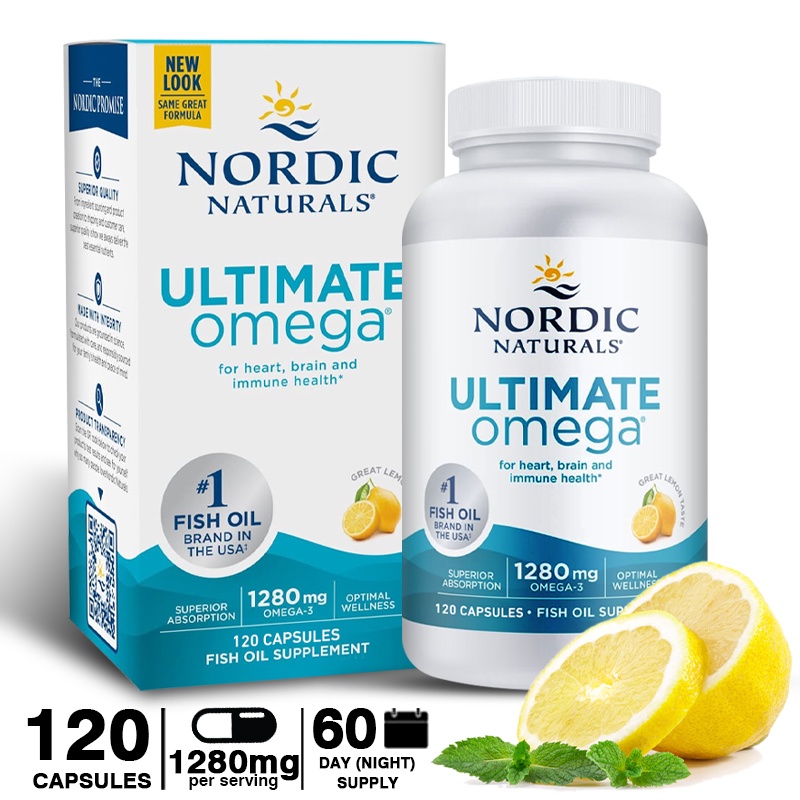 Omega-3 อาหารเสริมน้ํามันปลา รสเลม่อน ประกอบด้วย EPA และ DHA เพื่อสนับสนุนสมอง หัวใจ และภูมิคุ้มกัน - ปลอดจีเอ็มโอ - ปราศจากกลูเตน