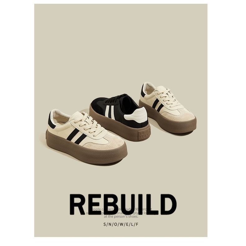 REBUILD  รองเท้าผ้าใบผู้หญิง สีขาว พื้นหนา รองเท้าผ้าใบส้นสูงส้นหนา รองเท้าแฟชั่น ผูกเชือก ทันสมัย กันน้ํา ทิพย์ น่ารัก FYD23B0JVG 46Z231112