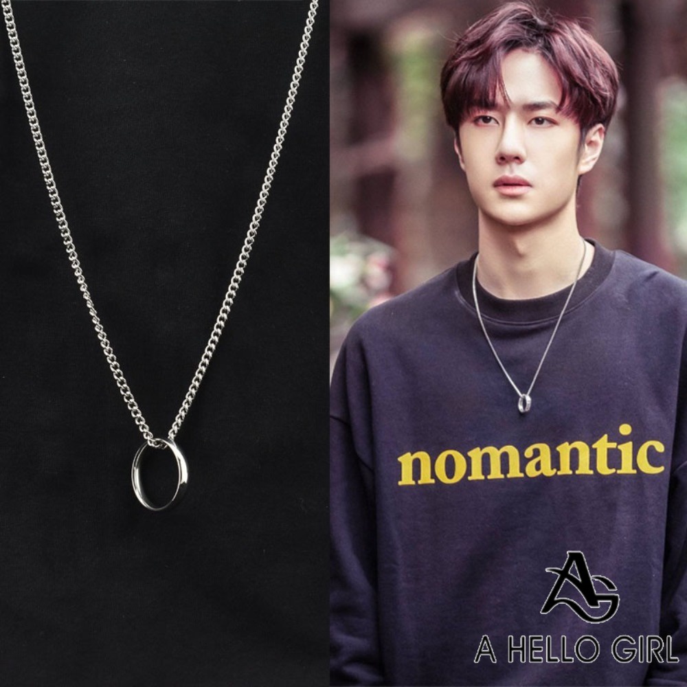 A HELLO GIRL สร้อยคอโซ่ไทเทเนียม จี้แหวน สีเงิน สไตล์ฮิปฮอป เครื่องประดับ สําหรับผู้หญิง และผู้ชาย