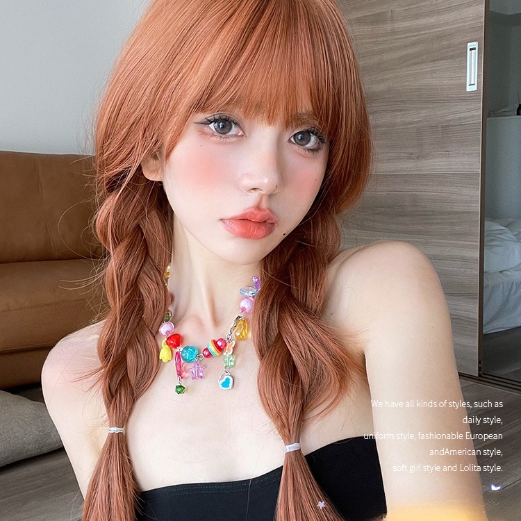 วิกผมยาวตรง สีส้ม พร้อมหน้าม้า วิกผมสังเคราะห์ คอสเพลย์ นุ่ม ยาว สําหรับผู้หญิง ปาร์ตี้ ธรรมชาติ วิกผมทนความร้อน