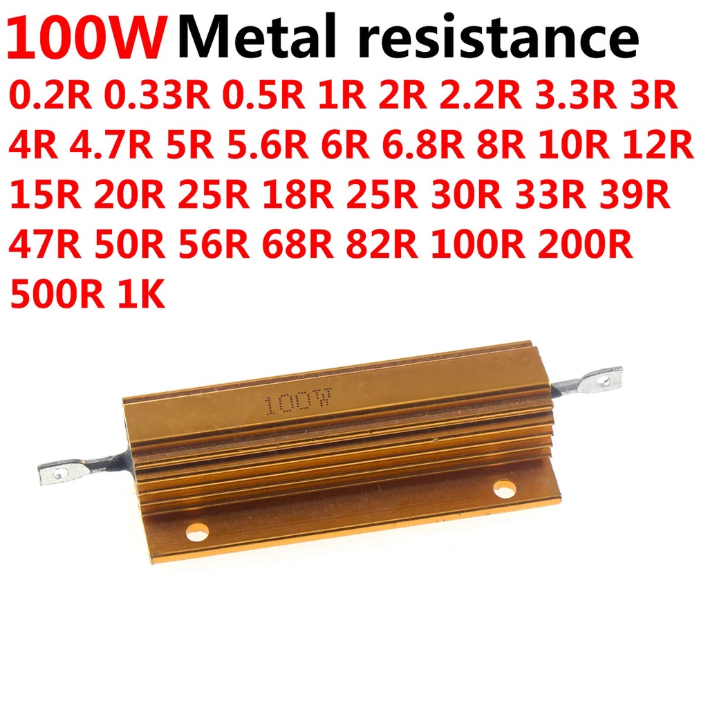 2PCS RX24 100W อลูมิเนียมโลหะกรณี Wirewound Resistor 0.5R 1R 2R 3R 4R 5R 6R 8R 10R 20R 25R 50R 100R 
