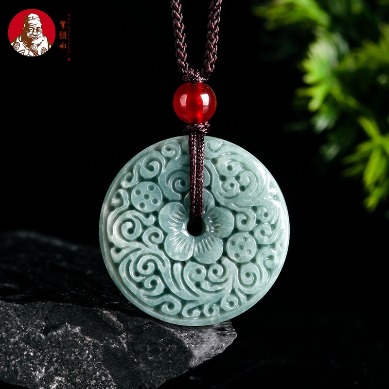 จี้หยกธรรมชาติ รูปดอกไม้ แกะสลัก ปลอดภัย สีฟ้า สําหรับผู้ชาย และผู้หญิง