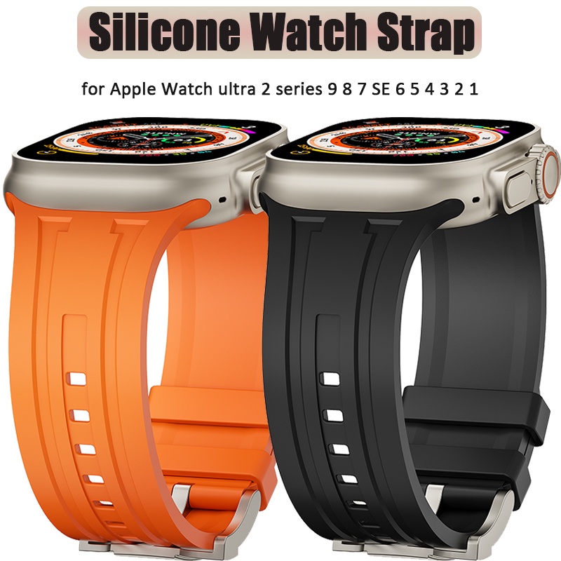 สายนาฬิกาข้อมือยางฟลูออรีน แบบนิ่ม สําหรับ Apple Watch ultra 2 49 มม. 45 41 มม. 44 40 มม. 42 38 มม. iwatch series 9 8 7 SE 6 5 4