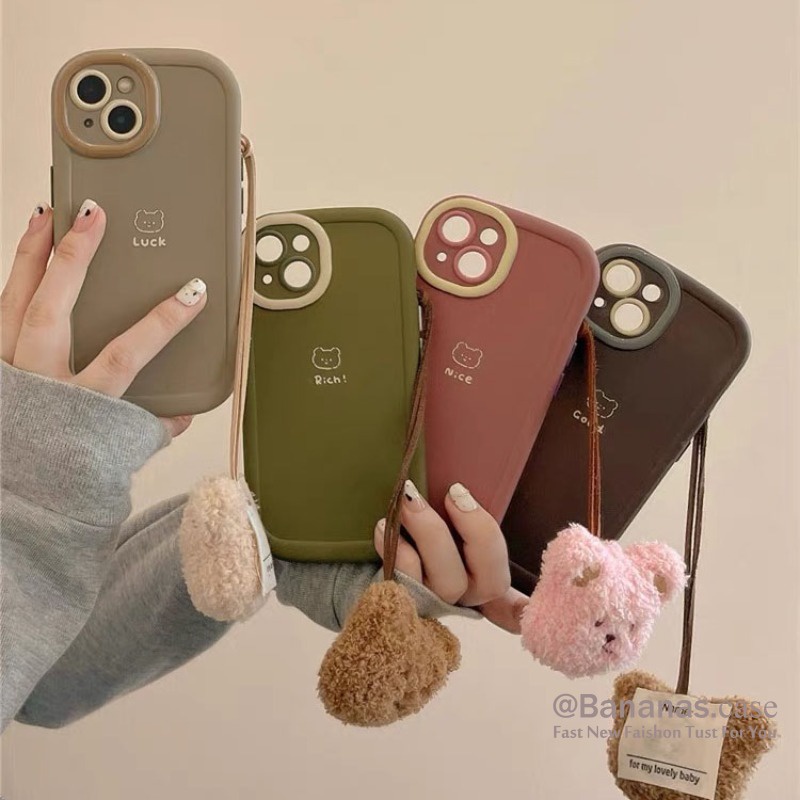 Iphone 15 14 13 12 11 Pro Max X Xr Xs Max 7 8 Plus เคสโทรศัพท์ การ์ตูนหมี + เชือกเส้นเล็ก เคสนิ่ม