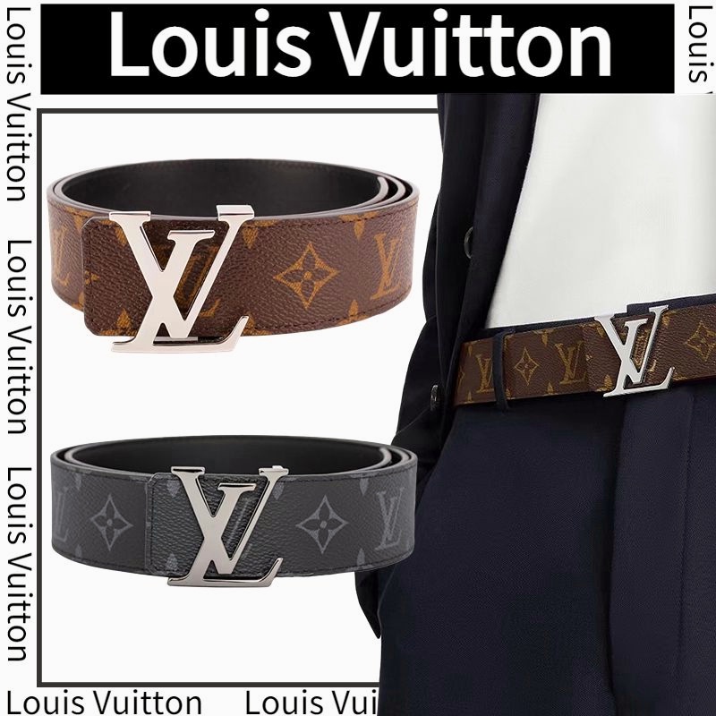 หลุยส์วิตตอง Louis Vuitton LOUIS VUITTONI nitials Double Sided Letter 4cm เข็มขัด/สไตล์ล่าสุด/เข็มขัดผู้ชาย