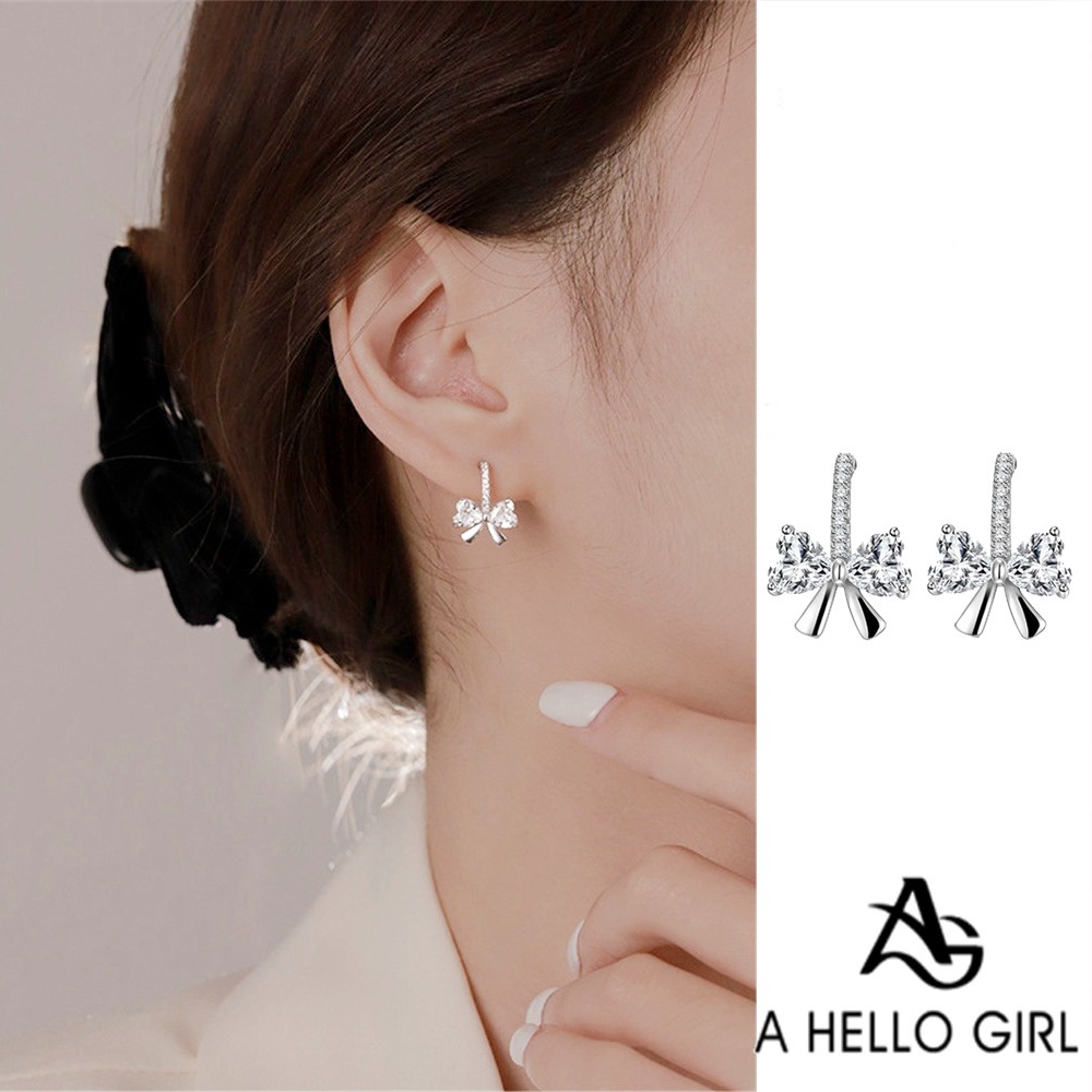 A HELLO GIRL ใหม่ ต่างหูแฟชั่น ประดับโบว์เพชร ขนาดเล็ก สําหรับผู้หญิง 2024
