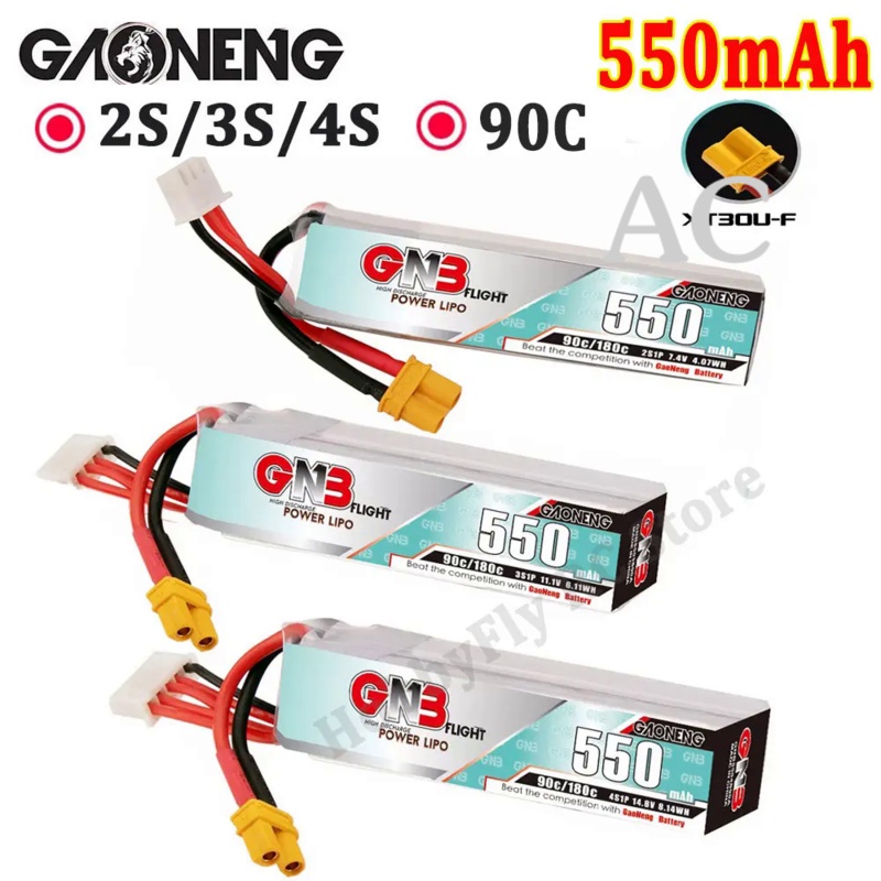 AC Gaoneng GNB 550mAh 90C 2S 7.4V 3S 11.1V 4S 14.8V Lipo Battery With XT30U-F Plug for RC FPV Racing