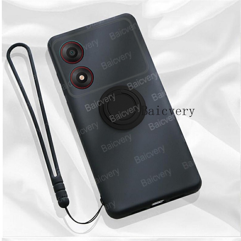 เคสโทรศัพท์ซิลิโคน แบบนิ่ม สําหรับ ZTE Blade A34 ​ปลอกสวมนิ้วมือ โลหะ พร้อมสายคล้อง