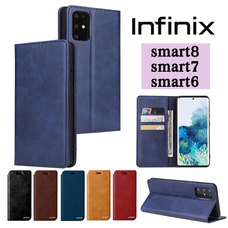 Infinix Smart 8 9 ตรงรุ่น เคสฝาพับ เคสกระเป๋าเปิดปิดแบบแม่เหล็ก เก็บนามบัตรได้ Smart8 Smart7 Smart6 Smart9 Hot 50i