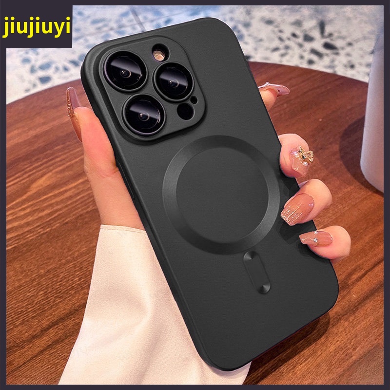 Jiujiuyi เคสโทรศัพท์มือถือแบบนิ่ม ผิวเมทัลลิก แม่เหล็ก กันกระแทก กันรอยเลนส์กล้อง หรูหรา สําหรับ iPhone 15 14 13 12 11 Pro Max