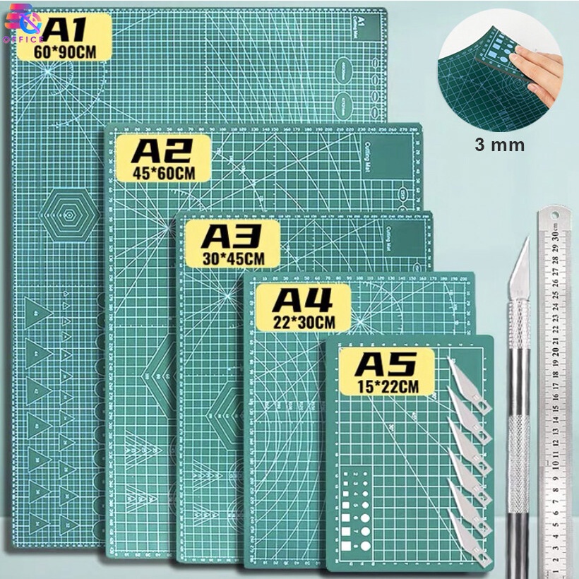 แผ่นรองตัด ตัดกระดาษ A4 / A3 / A2 / A1 ยางรองตัดแบบแข็ง รองกรีด งานฝีมือ ควิลท์ เส้นกริด กระดาน 2 mm