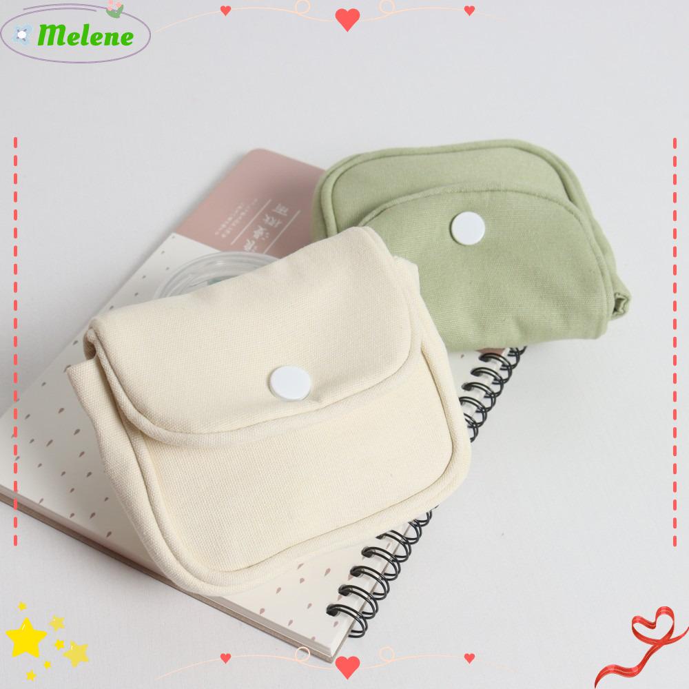Melene กระเป๋าใส่เหรียญ กระเป๋าหูฟัง ผ้าฝ้าย น้ําหนักเบา ขนาดเล็ก แบบพกพา สีพื้น