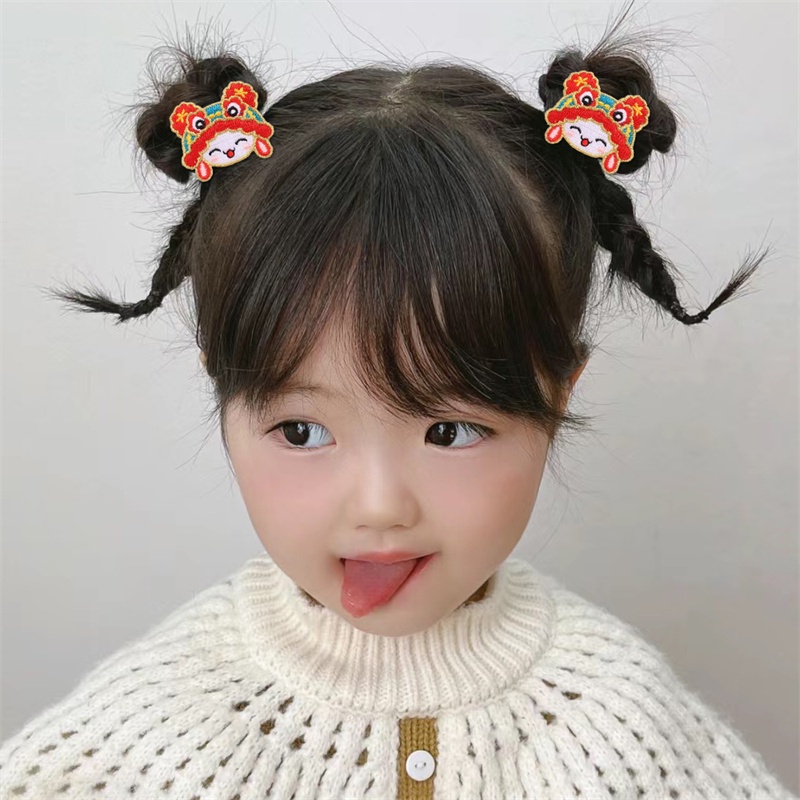 กิ๊บติดผม ปักกิ๊บติดผม รูปสิงโตเชิดสิงโตน่ารัก สีแดง สไตล์จีน สําหรับผู้หญิง เทศกาลปีใหม่