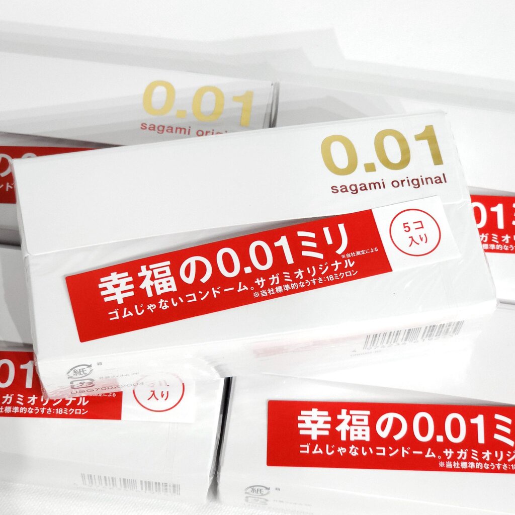 บางเหมือนไม่ได้ใส่! ถุงยางอนามัย Sagami Original Condom 0.01 (52 mm) กล่อง 5 ชิ้น ของแท้ นำเข้าจากญี่ปุ่น
