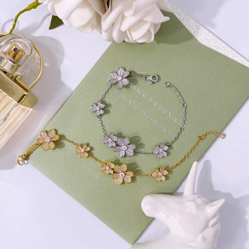เครื่องประดับ สร้อยข้อมือ ชุบทอง 18K จี้เพทาย รูปดอกไม้ สําหรับผู้หญิง