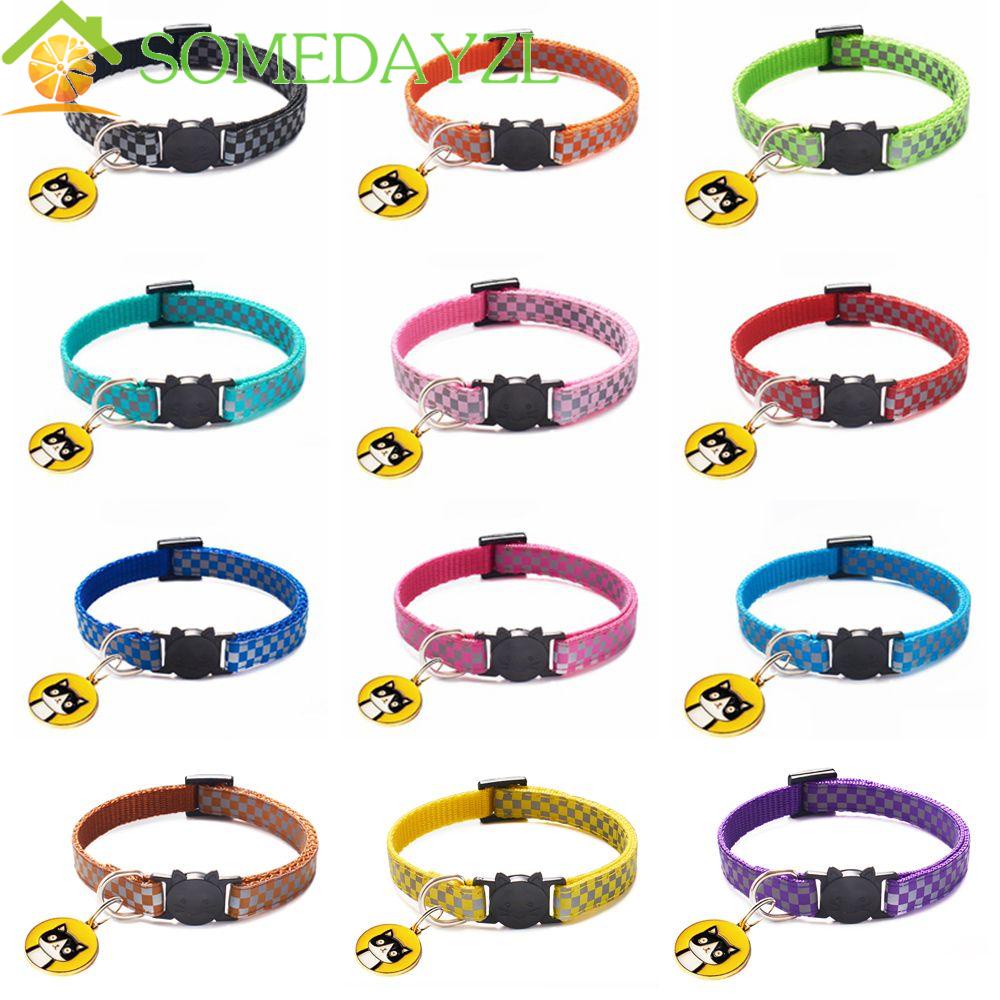 Somedayzl ปลอกคอแมว สะท้อนแสง ไนล่อน ปรับได้ จี้ ปลอกคอแมว สําหรับลูกแมว ปลอกคอ แหวน อุปกรณ์สัตว์เลี้ยง