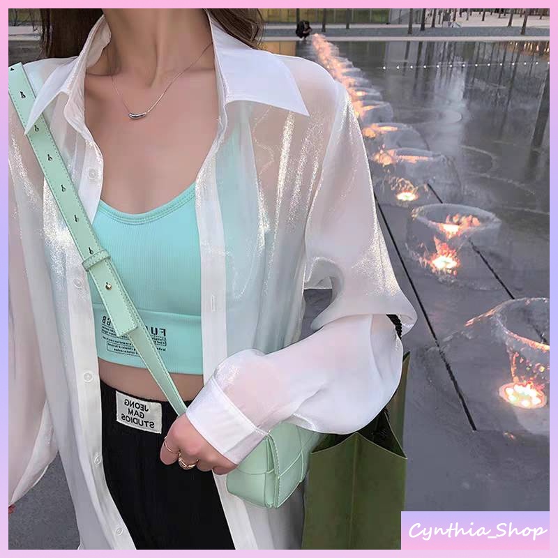 Cynthiaพร้อมส่ง เสื้อเชิ๊ตแขนยาว ผ้าชีฟองเงา รูปที่ 2