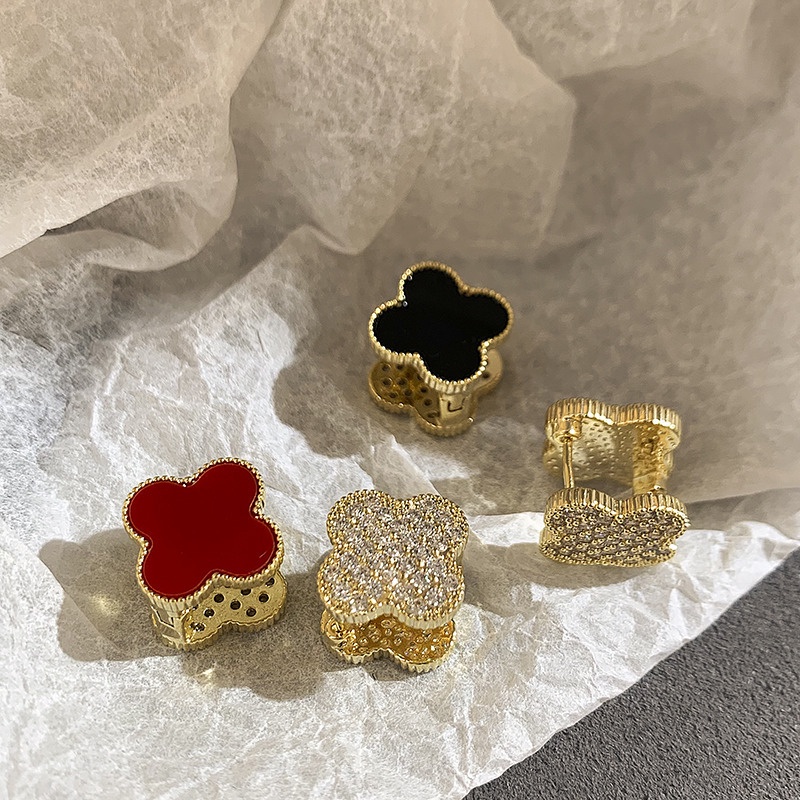 ต่างหูเพทาย รูปใบโคลเวอร์ สี่แฉก แฟชั่น