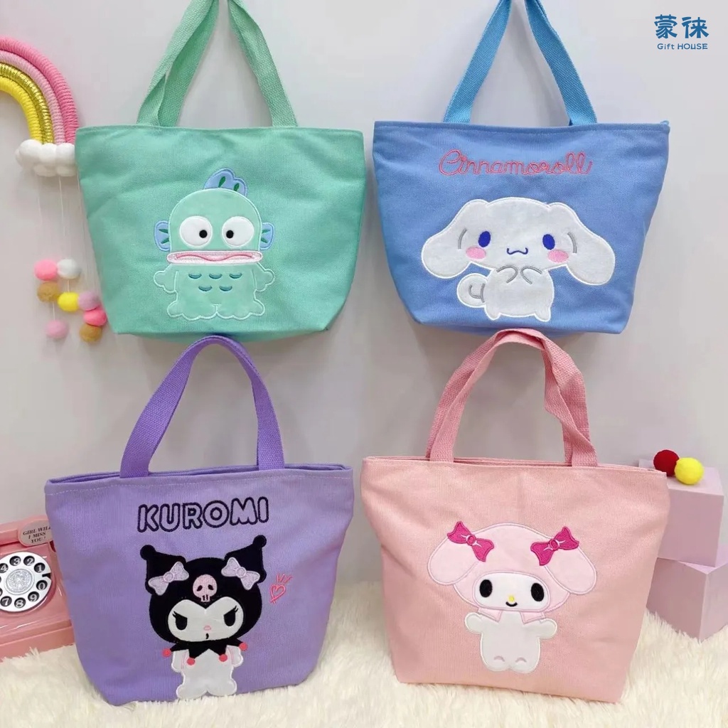 SANRIO กระเป๋าถือ กระเป๋าสะพายไหล่ ผ้าแคนวาส ขนาดใหญ่ จุของได้เยอะ ลาย My Melody Kuromi เหมาะกับของขวัญ สําหรับสตรี