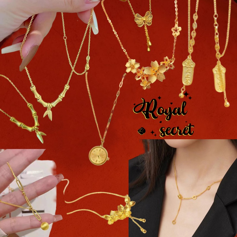 Royal Jewelry เครื่องประดับแฟชั่น สร้อยคอชิ้นเดียวของผู้หญิง แฟชั่นเรียบง่าย และสีเคลือบทองสวยงาม