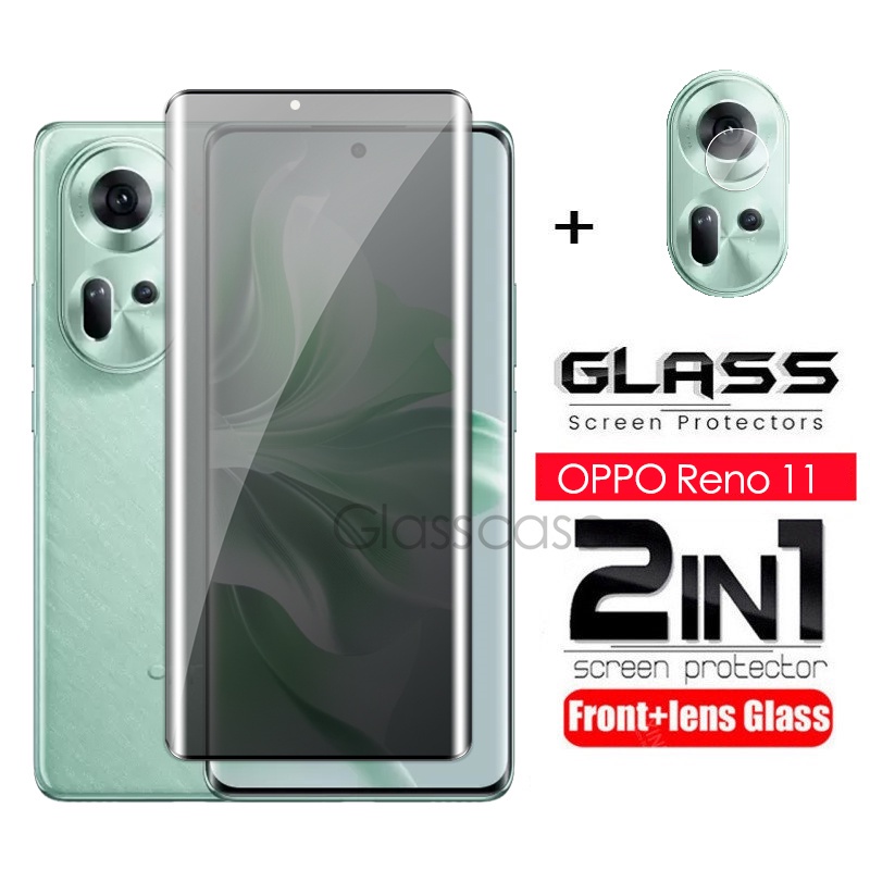 2 IN 1 ตัวป้องกันหน้าจอความเป็นส่วนตัวฟิล์มกระจกนิรภัยสําหรับOppo Reno 11 12 F pro 11F 11pro 12pro Reno11pro 5G 2023 กล้องกลับเลนส์ป้องกันกระจกฟิล์มด้านหน้าป้องกันคลุมทั้งหมด
