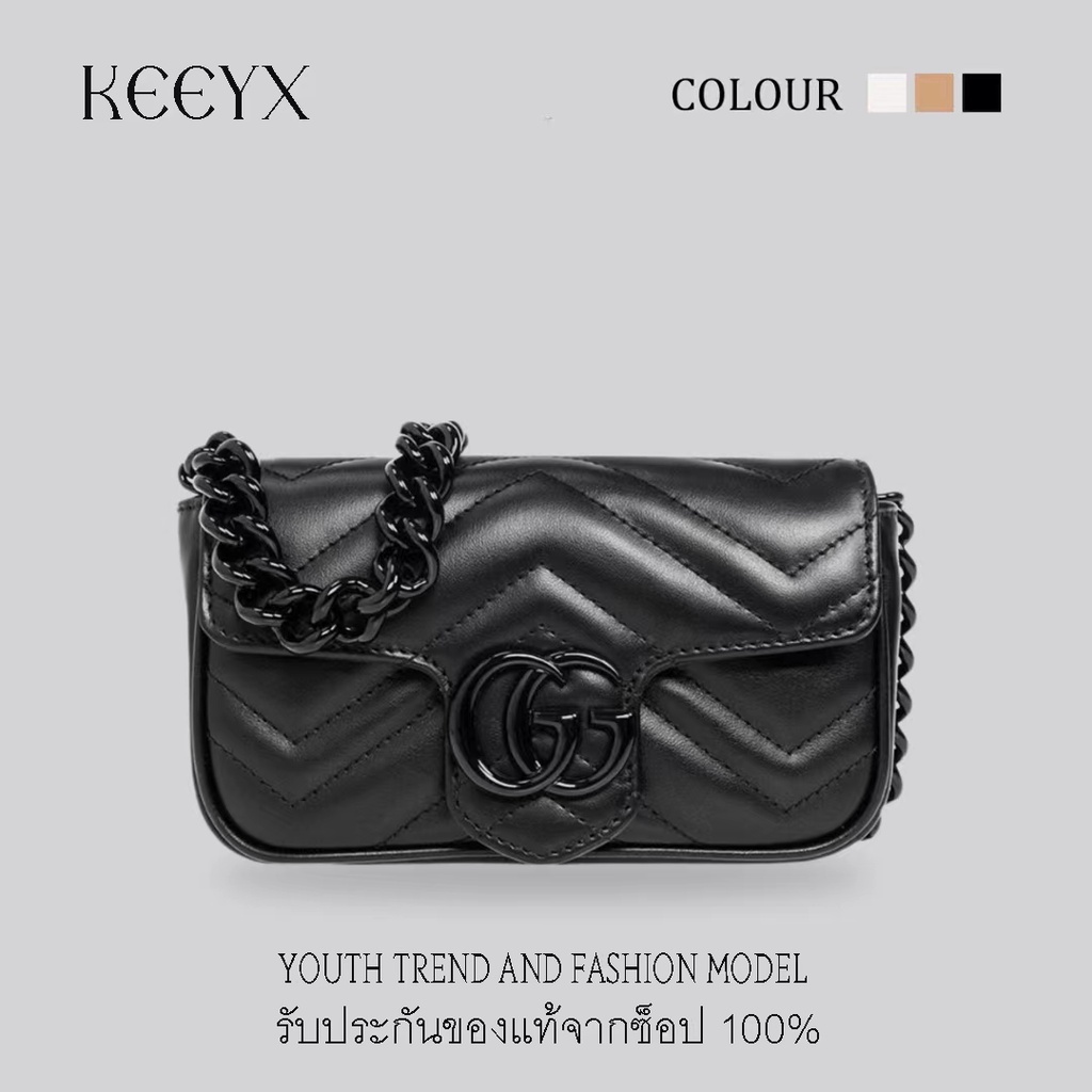 Fashion Model GUCCI GG Marmont Black Chain Bag กระเป๋าสะพายไหล่ 699757-UM8KV-1000