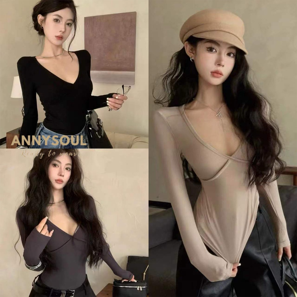 เสื้อแขนยาว รัดรูปทรงสวย ใส่เเล้วดูเพรียวไม่อ้วน