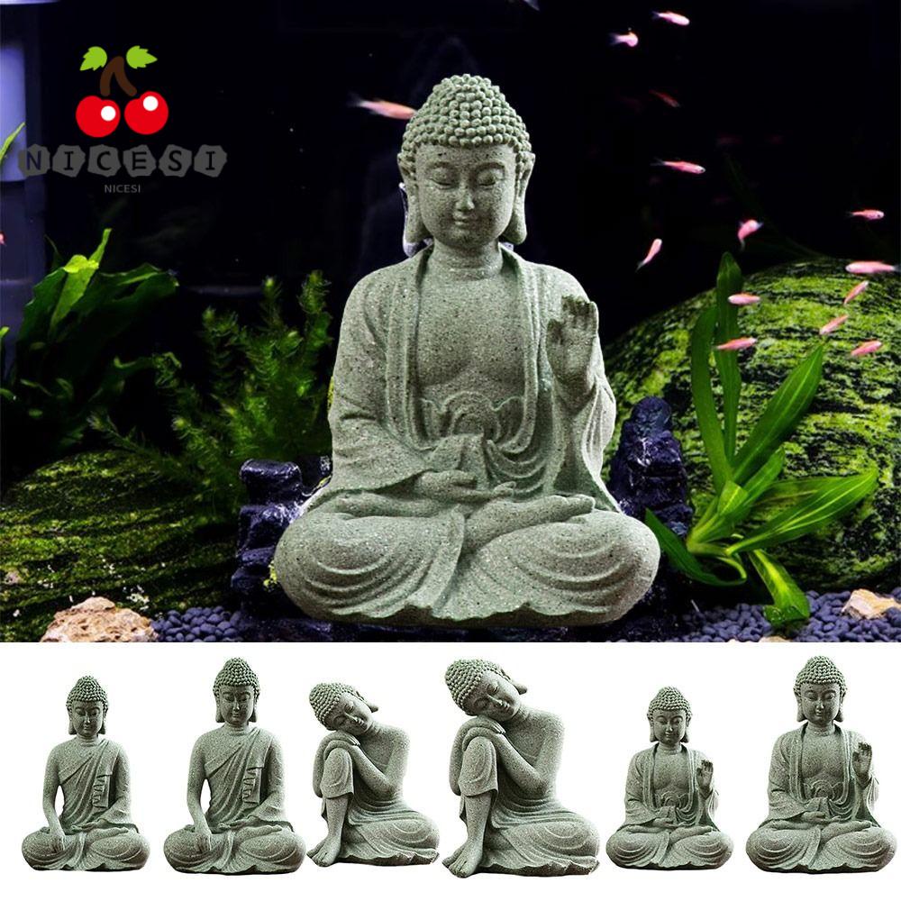 Nicesi รูปปั้นพระพุทธรูปหินทราย ขนาดเล็ก สําหรับทําสมาธิ ตกแต่งตู้ปลา