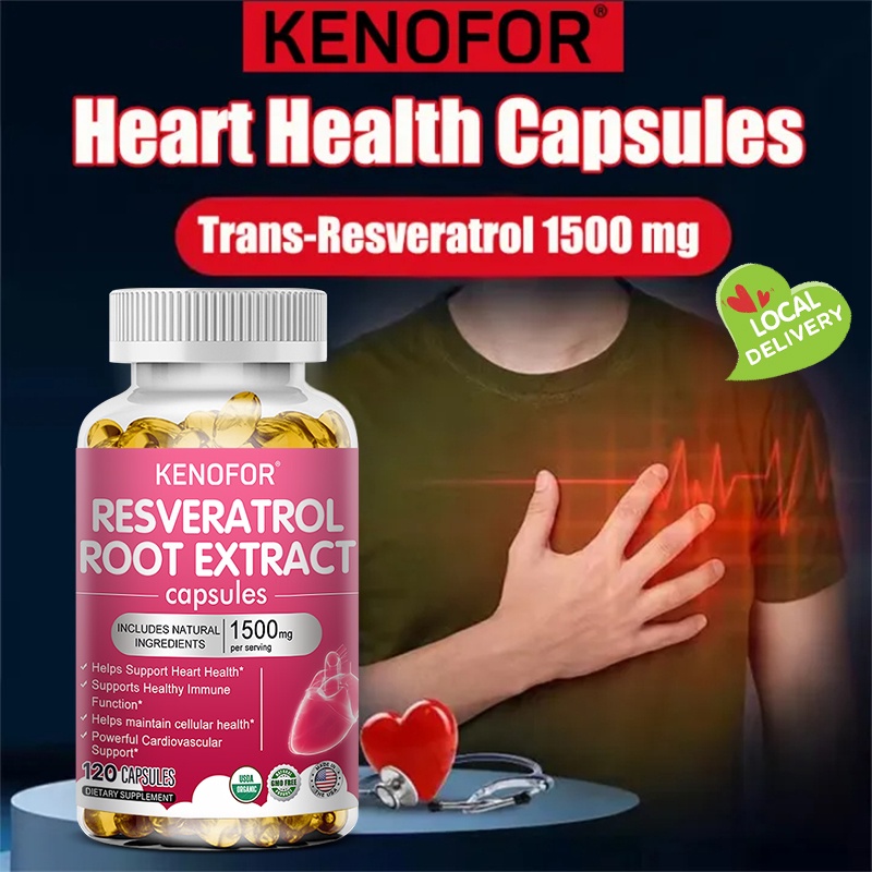Kenofor Resveratrol - อาหารเสริม ต้านอนุมูลอิสระ, อาหารเสริมเพื่อสุขภาพหัวใจ Trans-Resveratrol, 120 แคปซูล