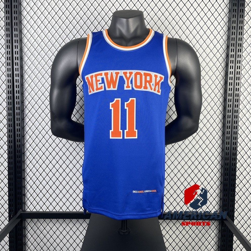 แจ็กเก็ตบาสเก็ตบอล New York Knicks สีฟ้า ของแท้ Jalen Brunson ผลิตแบบ Hot Pressed