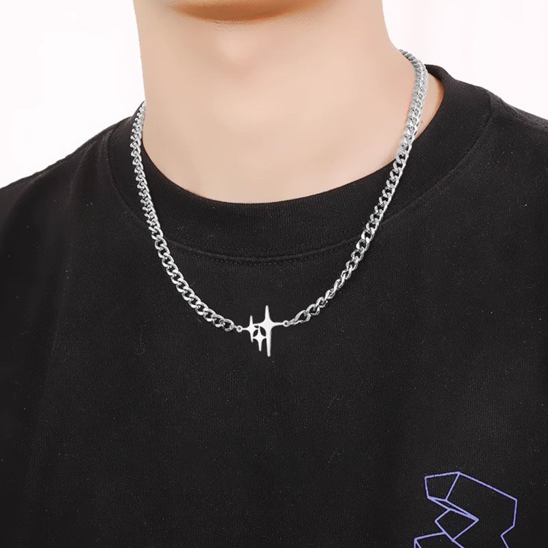 ไทเทเนียมเหล็กไม่ซีดจางผู้ชาย เต็มไปด้วยดวงดาว สร้อยคอ, สะโพก-กระโดด บุคลิกภาพอเนกประสงค์แฟชั่นอุปกรณ์เสริม 048 - รูปที่ 2