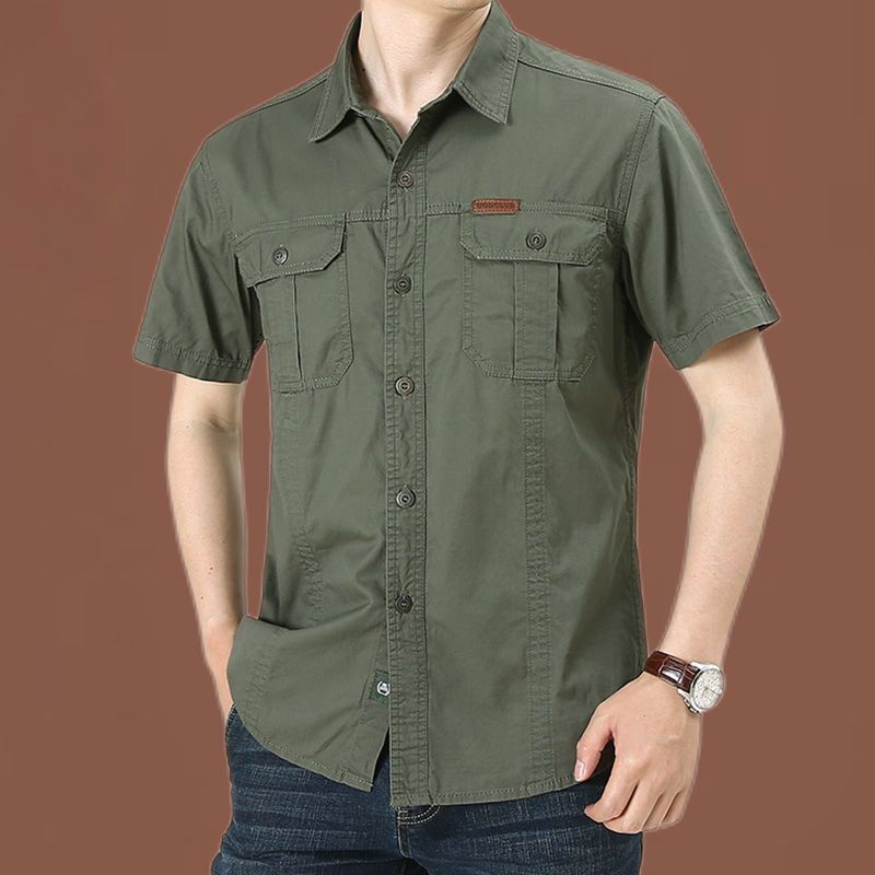 เอร์เชนชิ เสื้อเชิ้ตแขนสั้นผู้ชายฤดูร้อนมีกระเป๋าและคอปกกระดุม ราคา ถูกที่สุด ดีลบีเคเค แกลเลอรีภาพที่ 8
