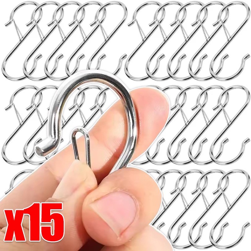 3/5/10/15 ชิ้น Multi-functional โลหะ S Hooks พร้อมหัวเข็มขัด - Heavy Duty S-Shape แขวน Clasp - ห้องครัวห้องน้ํา Organizer