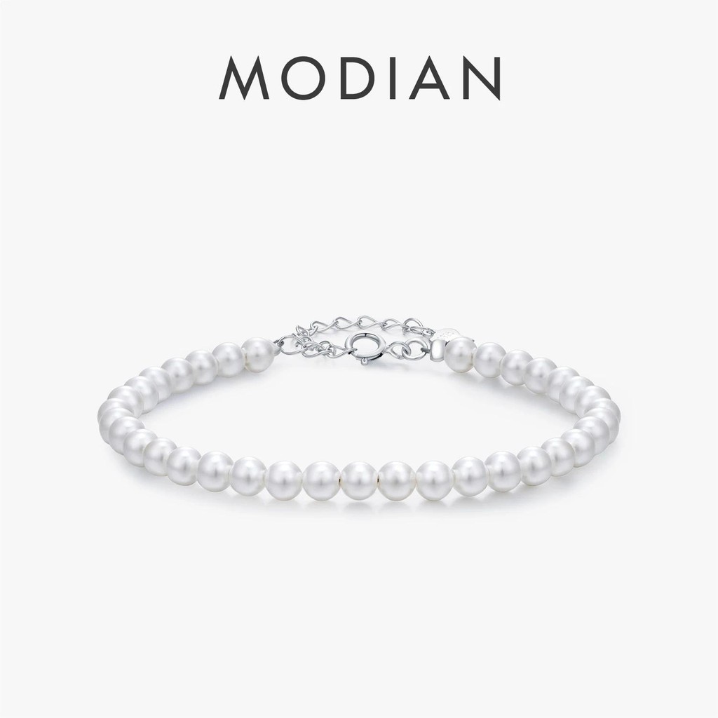 Modian 925 เงินสเตอร์ลิง Elegant Delicate 3 มม.4 มม.5 มม.Stackable Shell Pearl สร้อยข้อมือผู้หญิงเครื่องประดับ Fine ของขวัญ