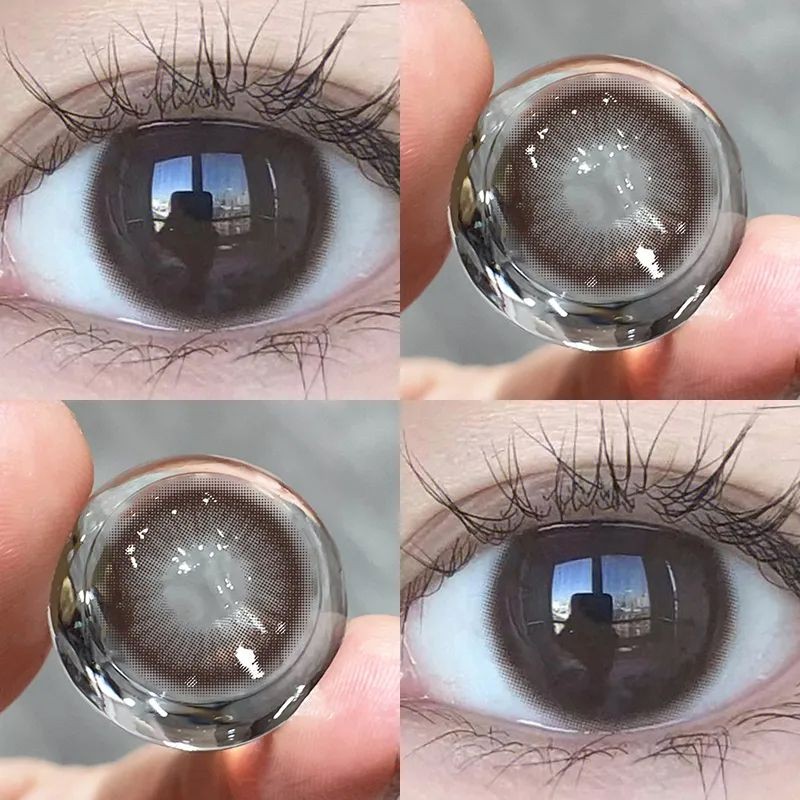 1คู่มาพร้อมกล่อง [-1.00-8.00]คอนแทคเลนส์ MTTS สำหรับสายตาสั้น, bean brown/เทา/น้ำเงิน -14.5mm-1คู่ 1