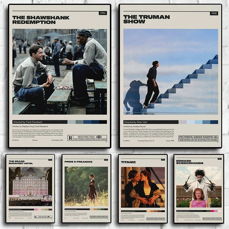 ภาพยนตร์ Truman แสดง Shawshank Redemption 80s Retro โปสเตอร์สําหรับห้องนั่งเล่นผ้าใบภาพวาด Room Wall Art ตกแต่งบ้านภาพ JKK5