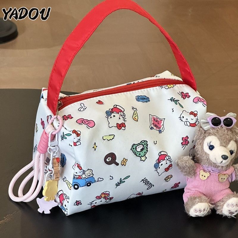 YADOU ใช่แล้ว ดีไซน์พิมพ์ลายคิตตี้น่ารักความจุขนาดใหญ่น้ําหนักเบากระเป๋าเก็บของ