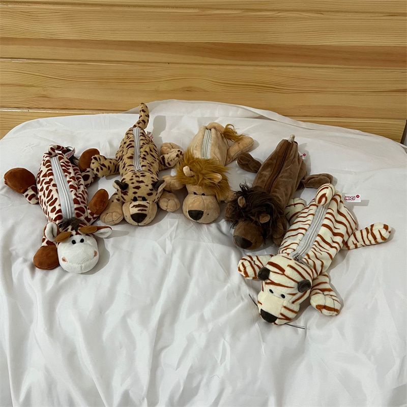 Simple Animal Pencil Case Plush Stationery Box Student Zebra Leopard Pencil Case