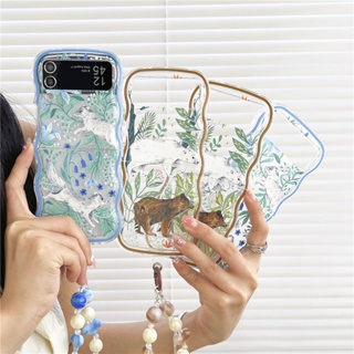 เคสโทรศัพท์มือถือ กันกระแทก ลายการ์ตูนคลื่นน่ารัก พร้อมสายคล้อง สําหรับ Samsung Galaxy Z Flip 5 Z Flip5 Flip Z 5