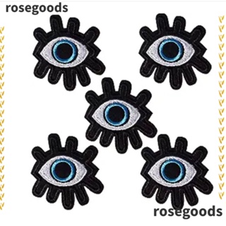 Rosegoods1 แผ่นโพลีเอสเตอร์ ปักลายดวงตา 2*2.1 นิ้ว สีดําแวววาว สําหรับตกแต่ง 15 ชิ้น