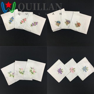 Quillan ผ้าเช็ดหน้า ผ้าฝ้าย 100% ปักลายลูกไม้ ดอกไม้ สีขาว สุ่มสี สําหรับผู้หญิง 6 ชิ้น