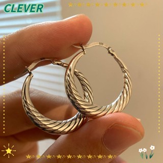 Clever ต่างหูห่วงเกลียว สเตนเลส ทรงกลม รูปตัว U น้ําหนักเบา สไตล์วินเทจ เรโทร สีเงิน สําหรับเด็กผู้หญิง