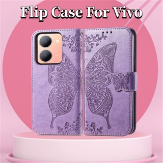 เคสโทรศัพท์หนัง ฝาพับแม่เหล็ก กันกระแทก ลายดอกไม้ ผีเสื้อ พร้อมช่องใส่บัตร สําหรับ VIVO Y27 Y36 2023 4G Y78 5G hp Vivoy27 Vivoy36 Vevo Y 27 36 27Y 36Y Vivoy78