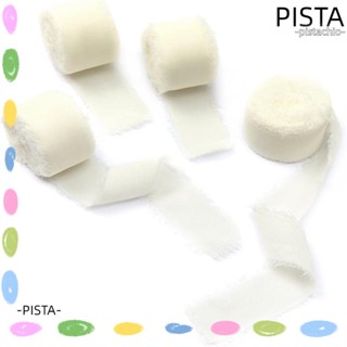 Pista ริบบิ้นชีฟอง สีงาช้าง 4 ม้วน, ริบบิ้นผ้าไหมชีฟอง สีขาวครีม, ช่อดอกไม้ ขอบฝอย แฮนด์เมด ริบบิ้นดอกไม้งาช้าง