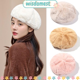 WISDOMEST หมวกเบเร่ต์ ประดับขนเฟอร์เทียม แฟชั่นวินเทจ