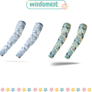 WISDOMEST ปลอกแขน ผ้าเรยอน ลายพราง กันแดด ป้องกันรังสียูวี สําหรับขี่จักรยานกลางแจ้ง 2 คู่