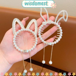 WISDOMEST กิ๊บติดผม รูปหางม้า กระต่าย และลูกชิ้น มีพู่ สไตล์เรโทร สําหรับเด็กผู้หญิง